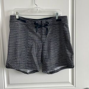 PrAna Women’s Black & White Striped Silvana Board Shorts Drawstring- Size Large